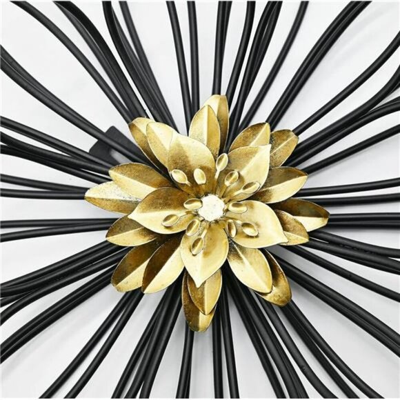 Metal Flower Wall Decor Black Gold Rustic Floral Art for Bathroom Living Room - Picture 3 of 7